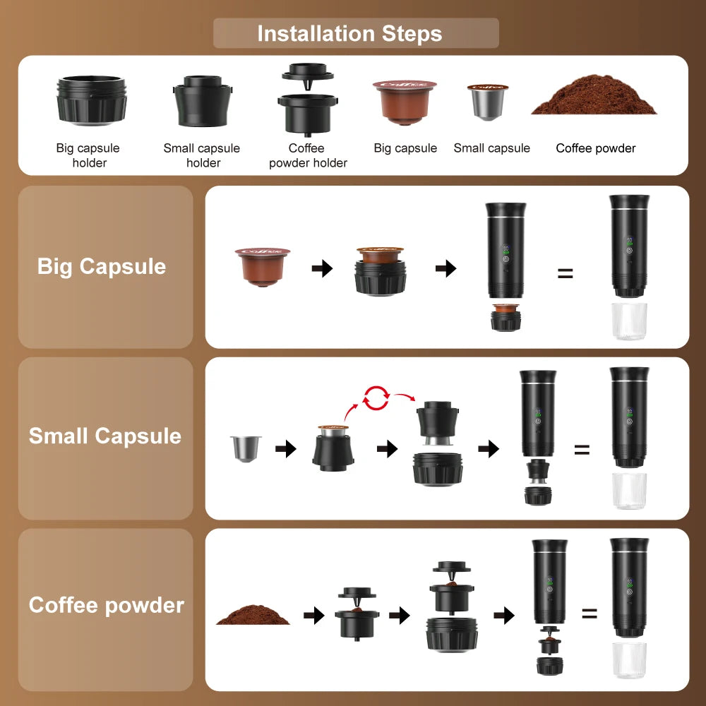 DENOKIN 3-in-1 Portable Espresso Machine