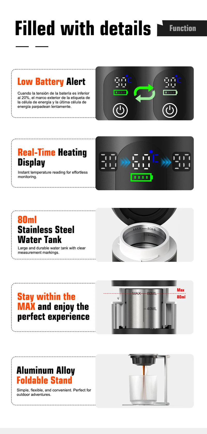DENOKIN 3-in-1 Portable Espresso Machine