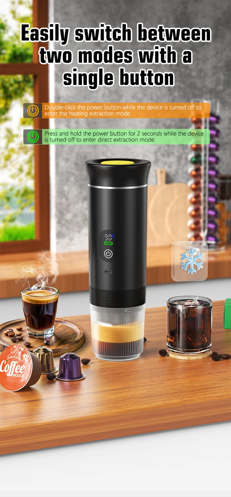 DENOKIN 3-in-1 Portable Espresso Machine
