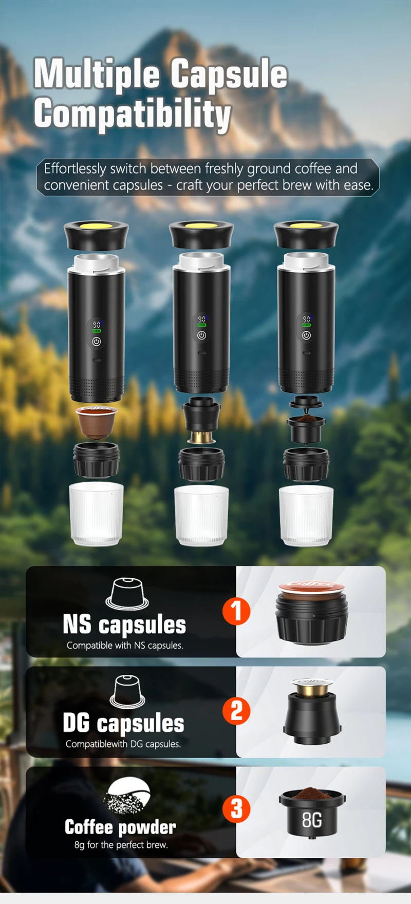 DENOKIN 3-in-1 Portable Espresso Machine
